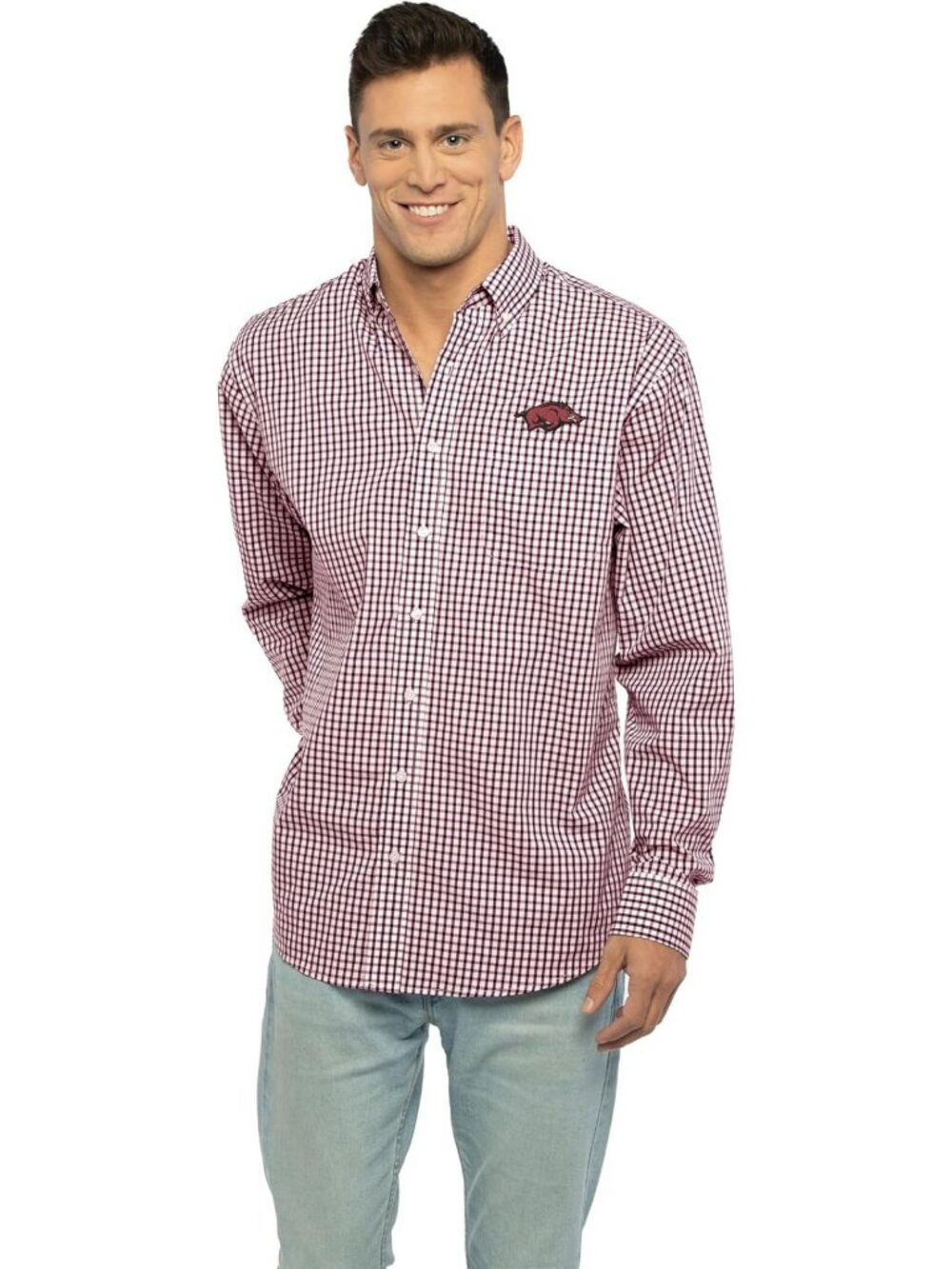 Men's Collegiate Easy-Care Long Sleeve Gingham Check Shirt - Stylish & Versatile